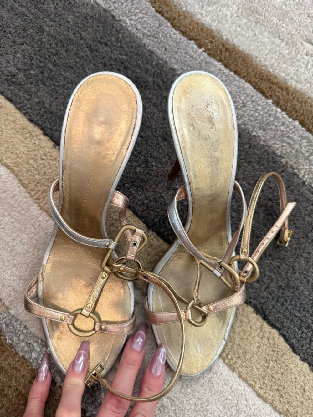Giuseppe Zanotti Metallic Strappy Sandals Silver Bronze Gold 7.5 - Picture 4 of 9